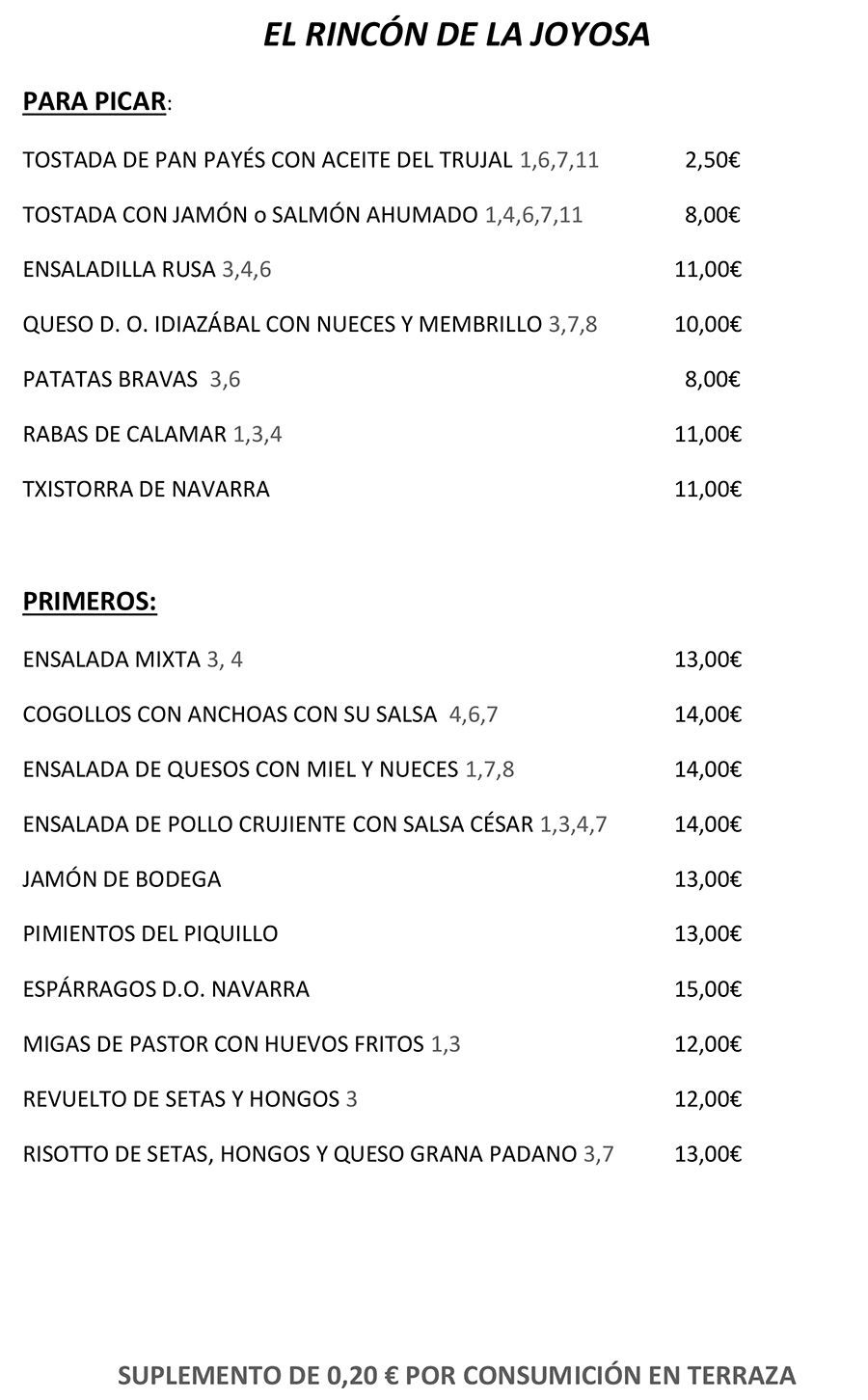Carta 1 Rincón de la Joyosa Carta 1 Rincón de la Joyosa